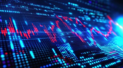 Fototapete - Abstract Data Visualization with Colorful Graph Lines and Dots