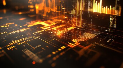 Fototapete - Abstract Data Visualization with Orange and Black Color Scheme