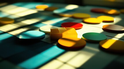 Poster - Colorful Geometric Shapes on Surface with Soft Natural Light