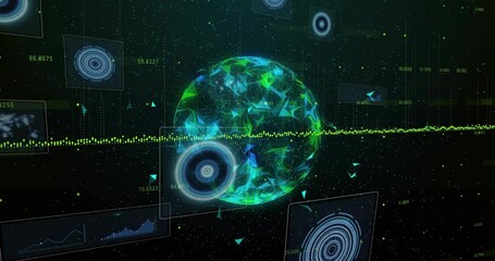 Poster - Holographic globe rotating in virtual data space, showing floating HUD panels and data streams