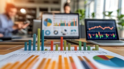 Poster - Colorful Charts and Graphs on Desk Showing Financial Data Analysis