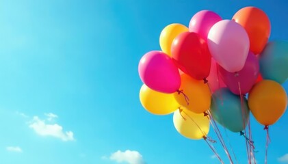 Wall Mural - Colorful balloons floating against a clear blue sky, blue, joy, balloons