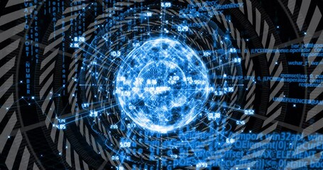 Aufkleber - Animated blue network globe spinning in dark virtual space, showing data nodes and floating code