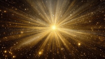 Poster - A golden burst of light radiates outward, with sparkling particles scattered across a dark background.