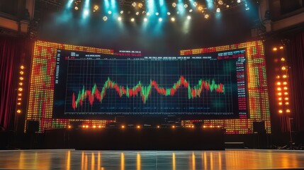 Poster - Dynamic Stock Market Chart on Large Screen with Stage Lighting