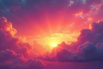 Wall Mural - Sunset paints the clouds vibrant hues of orange and pink , nature, clouds, tranquil