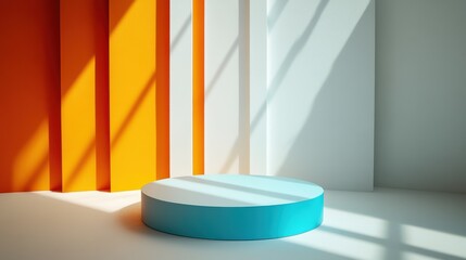 Poster - Modern abstract studio scene with circular platform and vibrant colors