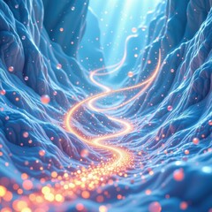 Poster - imagine a mesmerizing 3d illustration where a cascade of gradient abstract glowing particles dances across the canvas in a breathtaking display of light and color