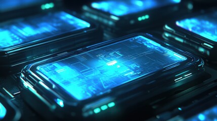 Poster - Futuristic Smartphone Technology with Neon Glow and Circuit Design