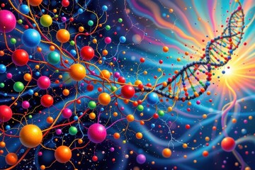 Poster - imagine a vibrant and dynamic artwork that captures the essence of dna in a fantastical and abstract way