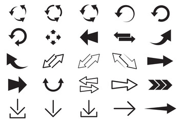 Fototapete - Arrows icons set, modern simple flat black vector pointer signs. Arrow icon set for forward click buttons, web design arrow navigation and apps elements