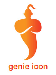 Poster - Genie icon, vector logo design. Magical fabulous character genie sign silhouette symbol web design. Cartoon genie icon isolated on white background. Halloween vector image.