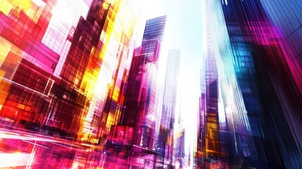 Leinwandbilder - Vibrant Colorful Urban Cityscape with Tall Glass Buildings