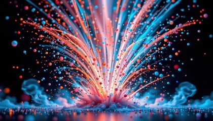 Poster - imagine a mesmerizing scene where a vibrant 3d glowing cyan color particle explosion erupts against a velvety black background