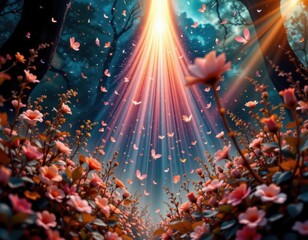 Poster - imagine a mesmerizing scene where a burst of blurry colorful light emanates from the center, spreadi