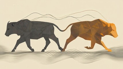 Poster - Abstract Bull and Bear Shapes Symbolizing Market Trends and Finance