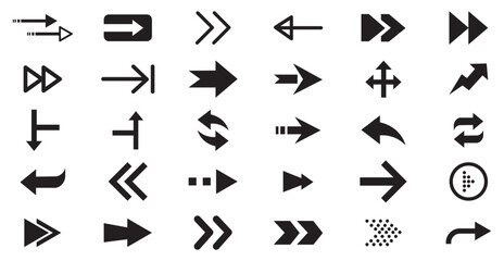 Fototapete - Arrows set of 25 black icons. Arrow icon. Arrow vector collection. Arrow. Cursor. Modern simple arrows. Vector illustration.