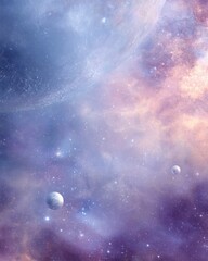 Wall Mural - dreamy cosmic scene with planets and nebulae in pastel colors; abstract space art with stars and cel