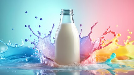 Poster - Milk bottle in vibrant rainbow splash. (1)