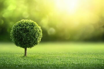Wall Mural - small tree in grassy field, sunlight