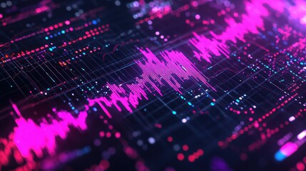 Poster - Abstract Digital Waveform Visualization in Vibrant Pink and Blue Colors