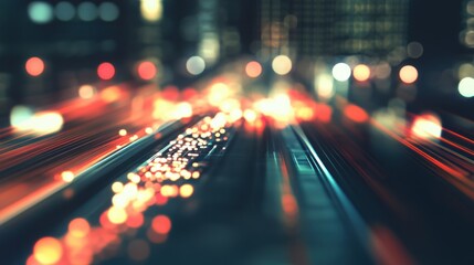 Poster - Abstract Light Trails in Cityscape with Bokeh Effect at Night