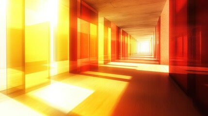 Poster - Bright Abstract Corridor with Colorful Glass Panels and Light Play