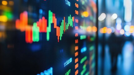 Poster - Colorful Stock Market Chart Display in Urban Financial District