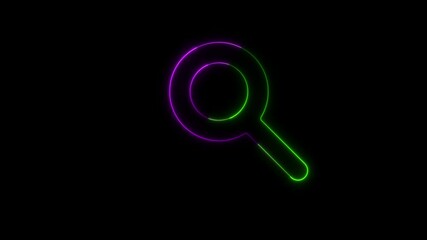 Poster - Glowing neon search icon on black background 