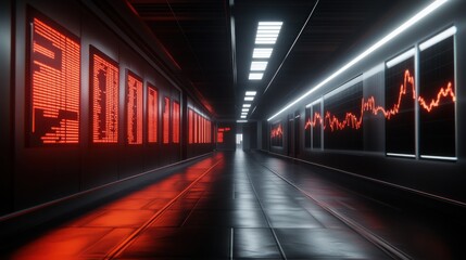 Poster - Futuristic Technology Corridor with Digital Displays and Lighting