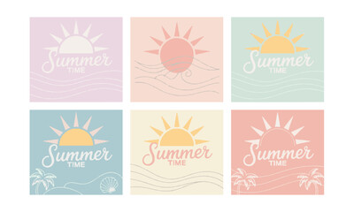 Fototapete - Design a set of minimalist summer-themed vector posters, easily scalable and editable.