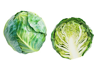 Aufkleber - Nutritious Delight: Fresh Cabbage, Whole and Sectioned on White Background