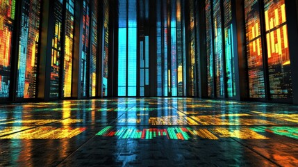 Poster - Vibrant Abstract Interior with Colorful Light Reflection on Floor