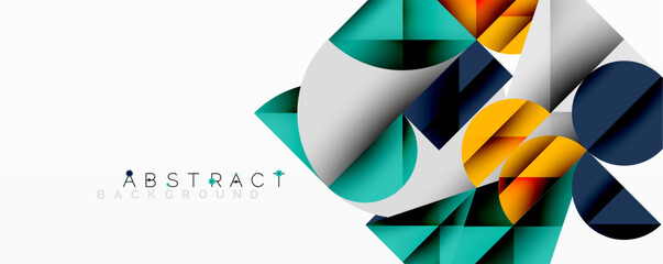 Poster - Modern geometric design. Overlapping shapes create vibrant, colorful composition. Clean lines, minimalist aesthetic, suitable background element.