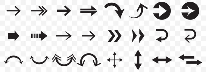 Aufkleber - Set black arrows for web design. Arrows vector icon. Arrow icon. Set of big black vector arrows. Cursor, Click. Arrow icon pack on Transparent Background. EPS 10.