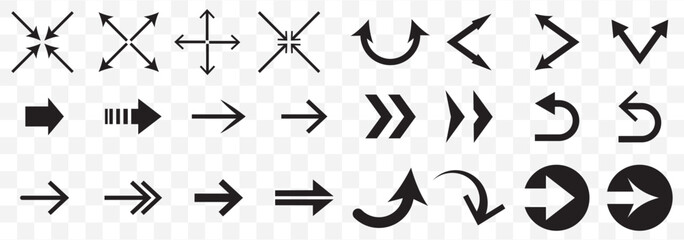 Aufkleber - Set black arrows for web design. Arrows vector icon. Arrow icon. Set of big black vector arrows. Cursor, Click. Arrow icon pack on Transparent Background. EPS 10.