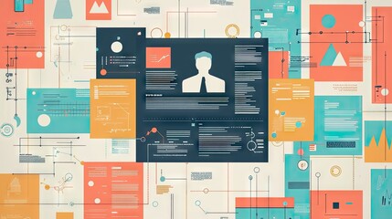 Abstract digital graphic design with interconnected data elements.