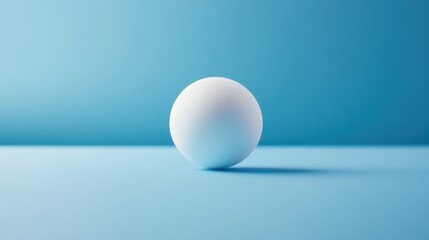 Poster - A minimalist white sphere standing on a soft blue surface, creating a serene and calming aesthetic.
