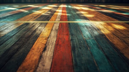 Poster - Vibrant wooden floor close-up showcasing a mix of colors and textures.