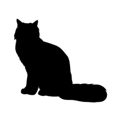 Poster - Black cat silhouette vector illustration of a sitting long haired cat domestic animal pet feline art