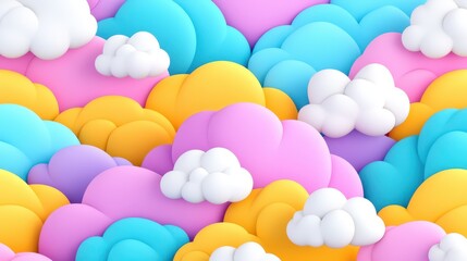Wall Mural - pastel cloudscape: a whimsical arrangement of pastel-colored clouds in shades of pink, blue, yellow,