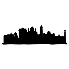 Poster - Silhouette cityscape skyline vector illustration of urban architecture city buildings and travel landmarks