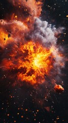 Poster - A dramatic cosmic explosion showcasing vibrant flames and swirling clouds in a starry backdrop.