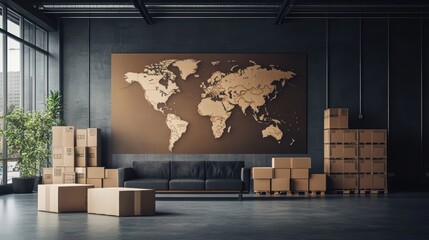 Wall Mural - logistics international delivery concept, world map with logistic network distribution on background
