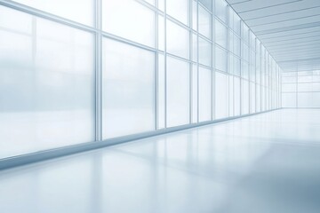 Poster - A spacious, minimalist interior featuring large frosted windows and a pristine, reflective floor.