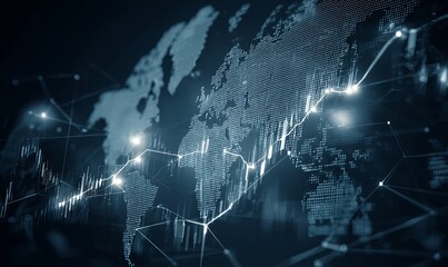 Poster - Digital world map with data connections and network patterns