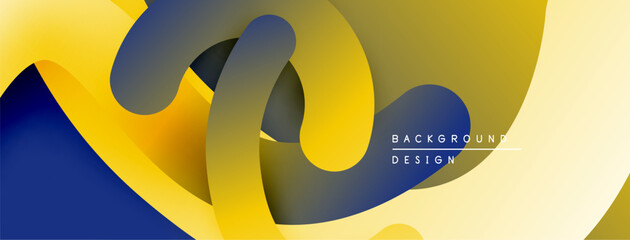 Poster - Abstract flowing ribbons, yellow, navy hues. Modern design, dynamic composition, smooth gradients create depth. Minimalist aesthetic.