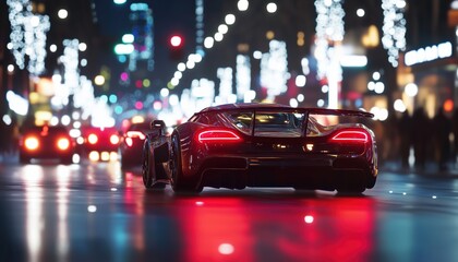 Aufkleber - Dynamic Flash Effects In City Roads: Long Exposure Night Lights And Power Energy With Led Glare Tape. Futuristic Motion Technology.