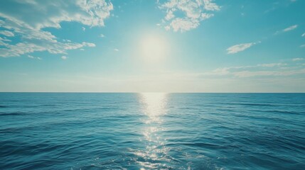 tranquil ocean horizon with clear sky and radiant sunlight for meditation and relaxation themes