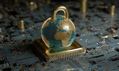 Poster - Global security concept with a digital globe and lock design